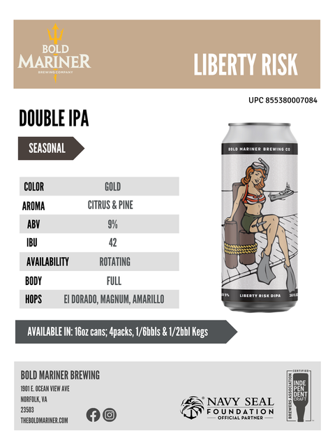 Sales sheet for Bold Mariner Double IPA Liberty Risk