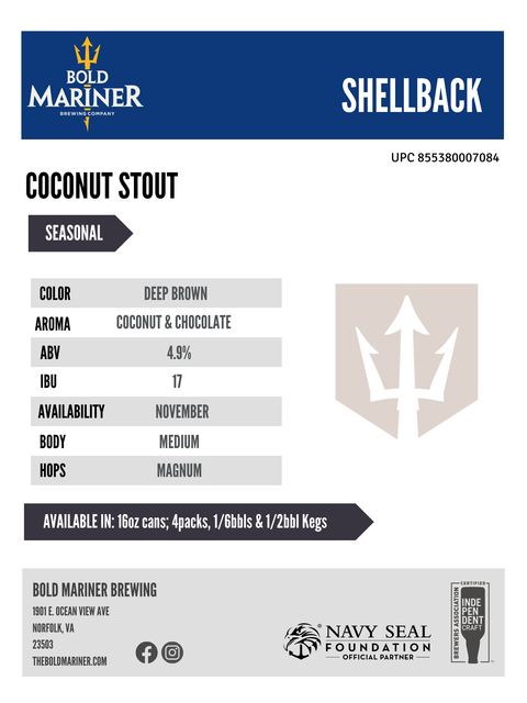 Sales sheet for Bold Mariner Coconut Stout Shellback