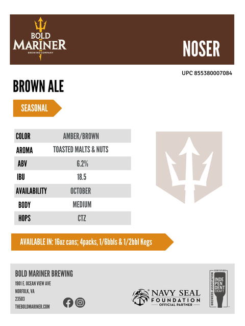 Sales sheet for Bold Mariner Brown Ale Noser