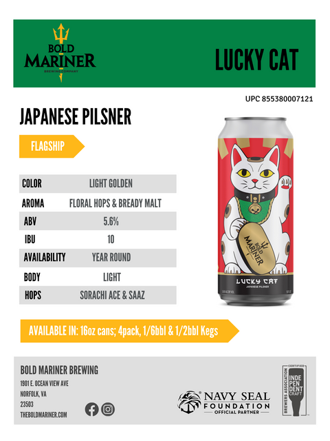 Sales sheet for Bold Mariner Japanese Pilsner Lucky Cat
