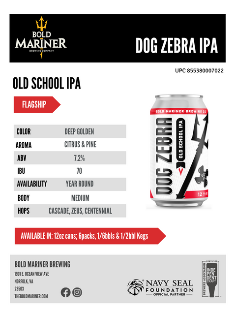 Sales sheet for Bold Mariner Old School IPA Dog Zebra IPA