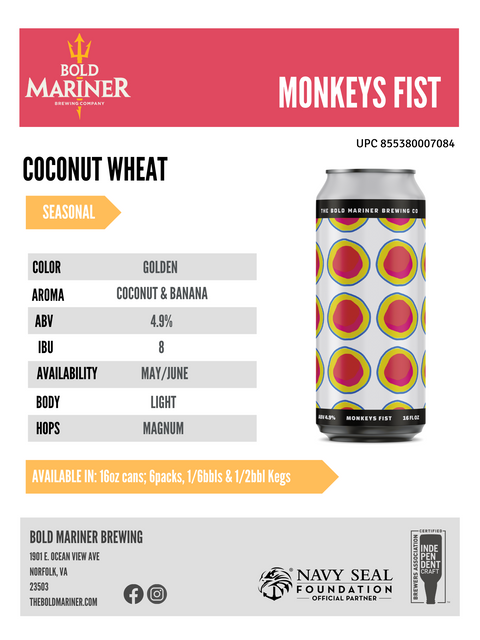 Sales sheet for Bold Mariner Coconut Wheat Monkeys Fist