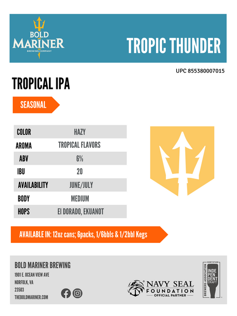 Sales sheet for Bold Mariner Tropical IPA Tropic Thunder