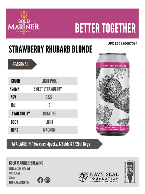 Sales sheet for Bold Mariner Strawberry Rhubarb Blonde Better Together
