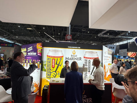 Exhibition booth with Bold Mariner beer display at a trade show.