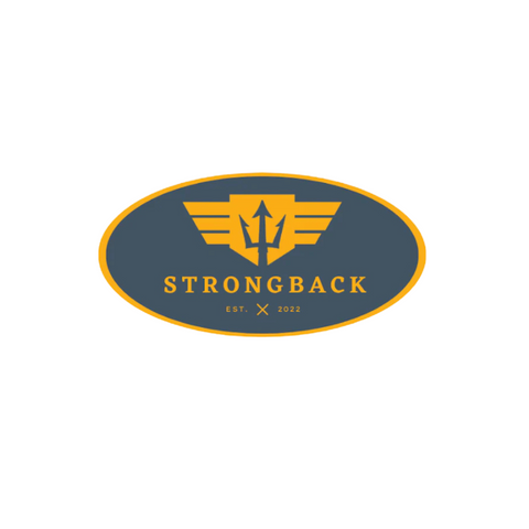 Strongback logo with blue and yellow design on a white background